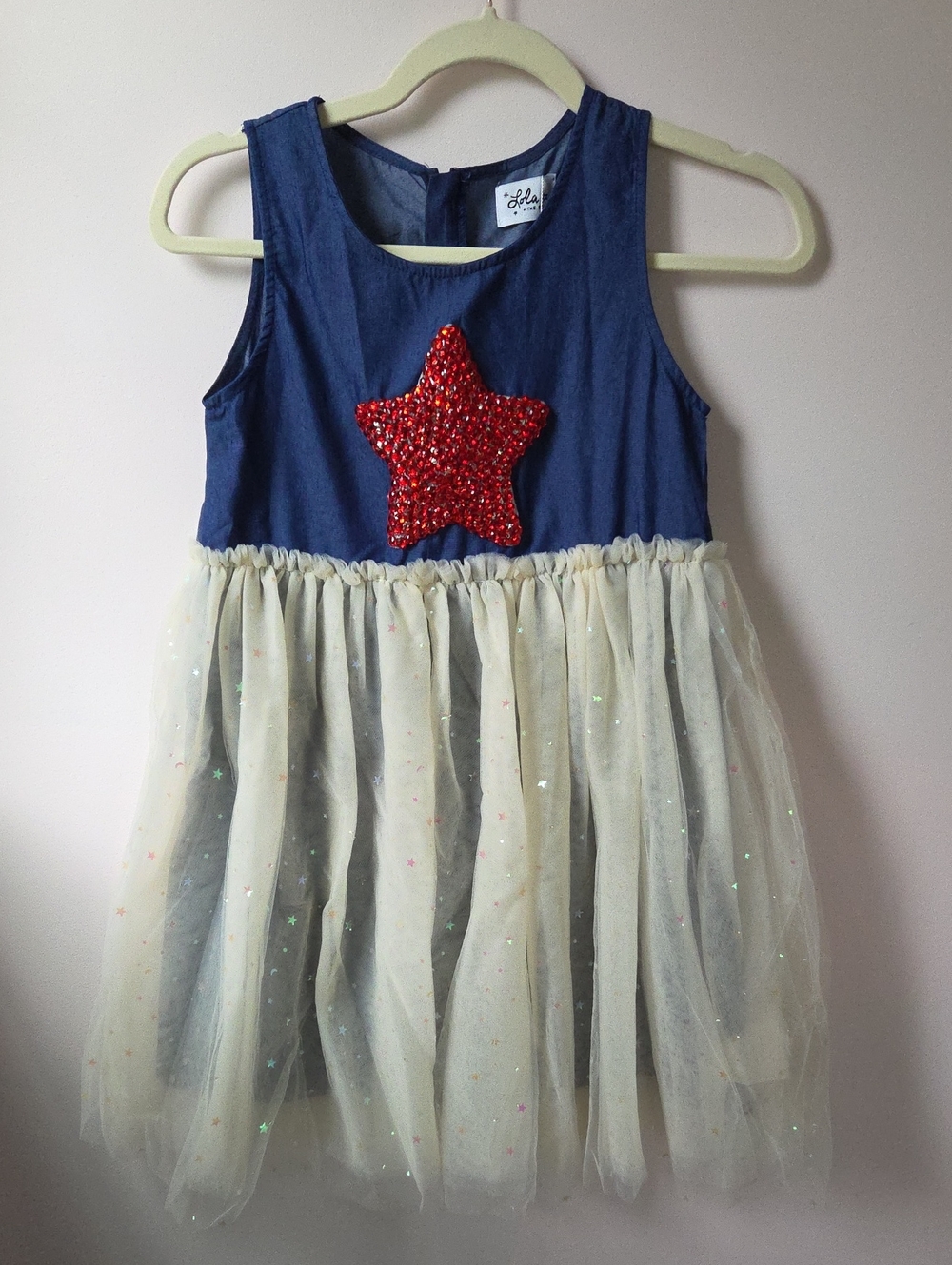 Lola and The Boys Crystal Star Girls Tutu Dress Blue Red White Sleeveless 10T